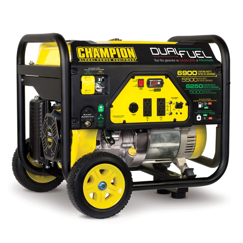 Champion 5500w Dual Fuel Portable Generator With Wheel Kit And 389cc Engine