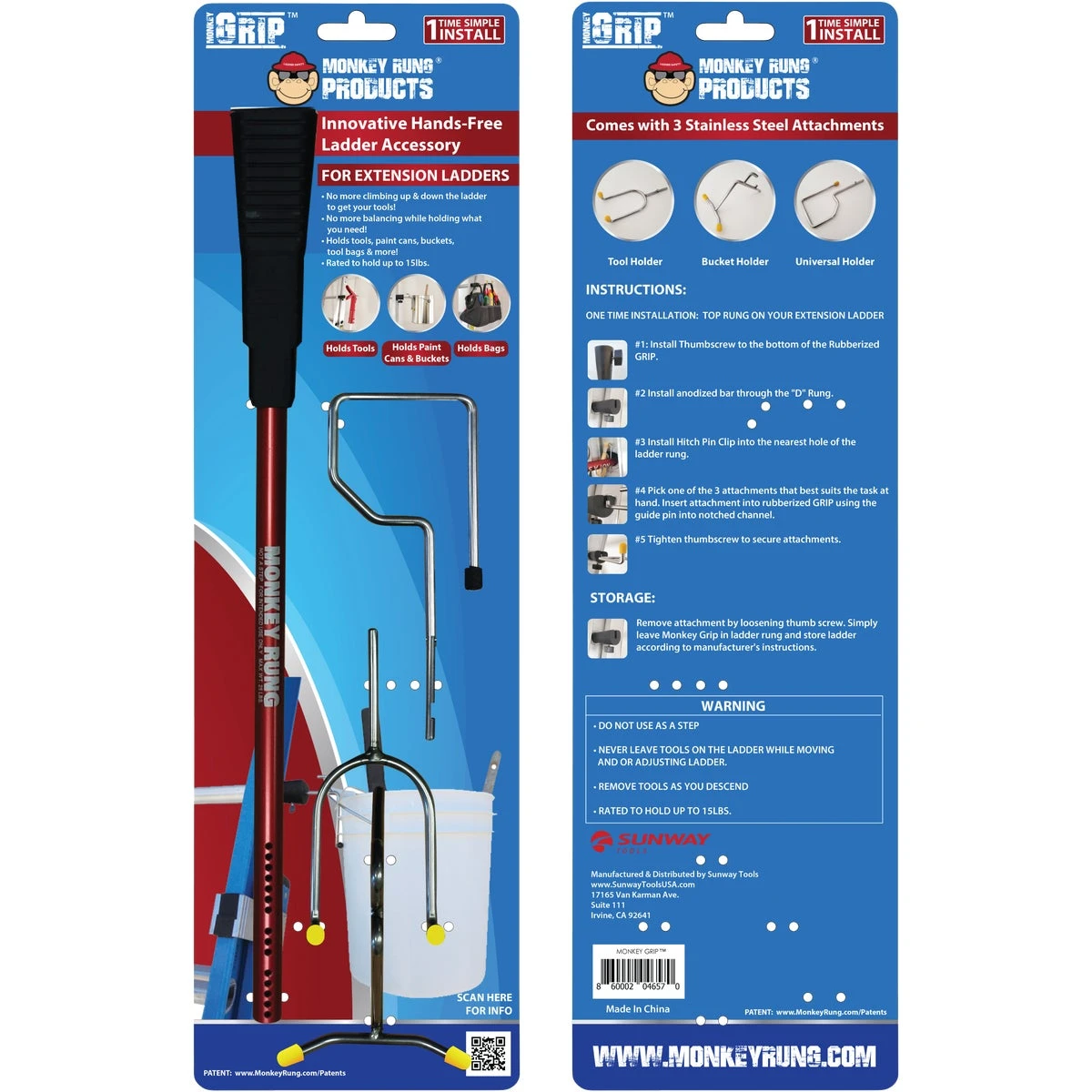 Monkey Rung Monkey Grip Hands-Free Ladder Accessory for Extension Ladder