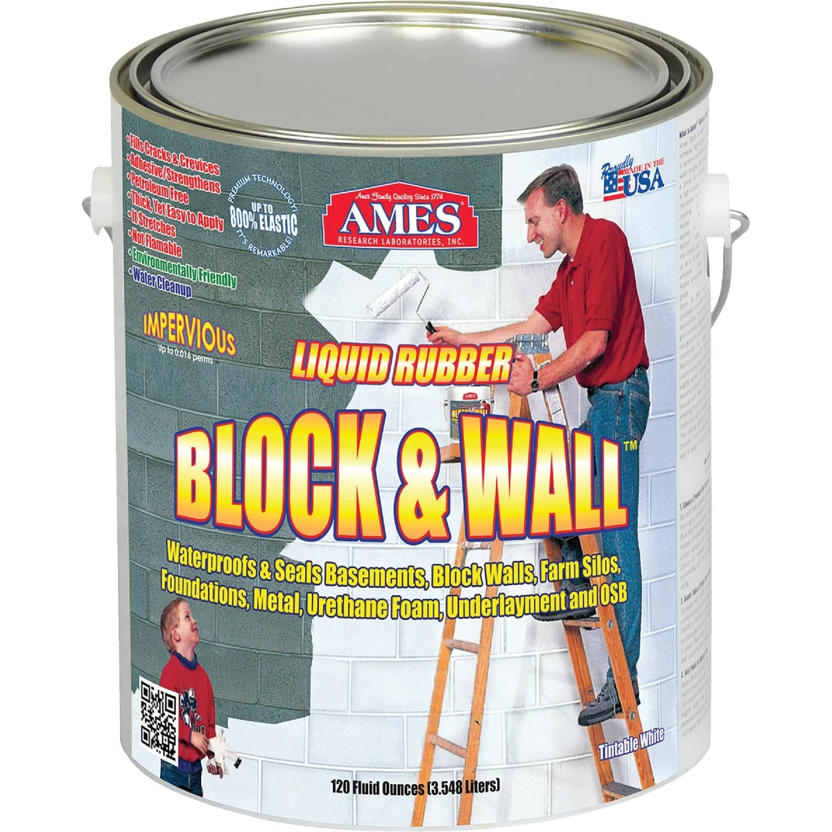 Block & Wall Liquid Rubber Coating, White, 1-gallon Waterproof Sealer