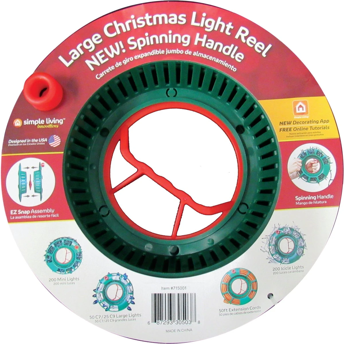 Large Green Plastic Light Set Storage Reel For Holiday Decorations