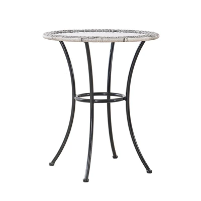 Marbella Wicker Bistro Patio Table, Gray/black, 24 Inch With Smoked Glass Top