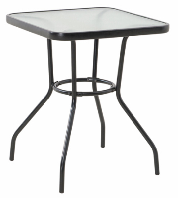 Marbella Square Table, Black Steel Frame, Textured Glass Top, 24-inch