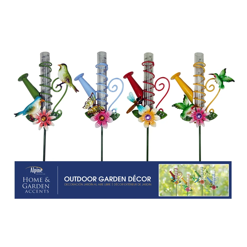 Fifteen Inch Rain Gauge Planter Stake with Assorted Creature Designs