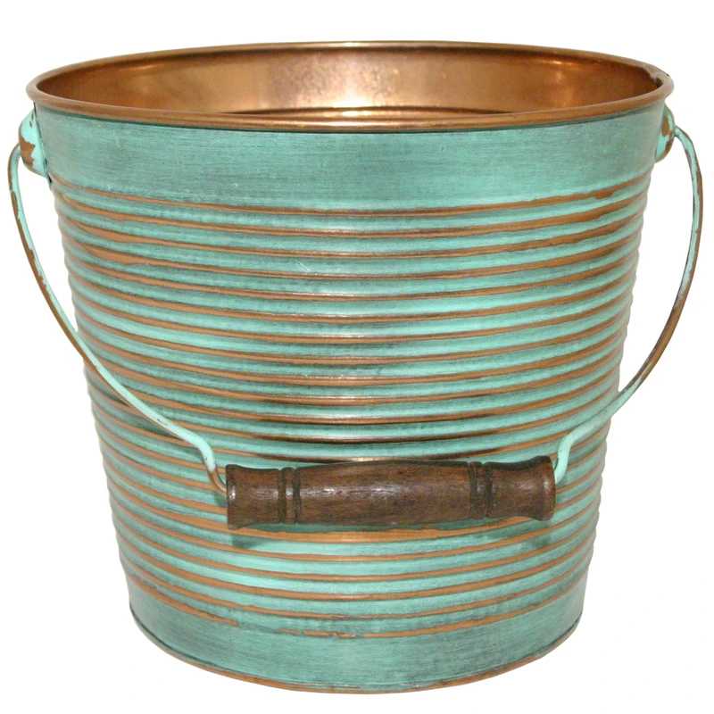 10 In. Copper Ribbed Galvanized Metal Planter With Handle
