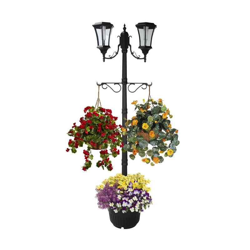 Martens Gloss Black Solar Powered Led Lamp Post With Planter - 2 Watts