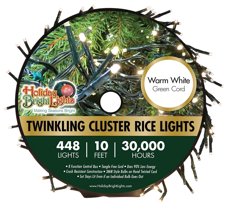 Led Twinkling Cluster Rice Light Set, Warm White, 448 Lights, 10 Feet Length