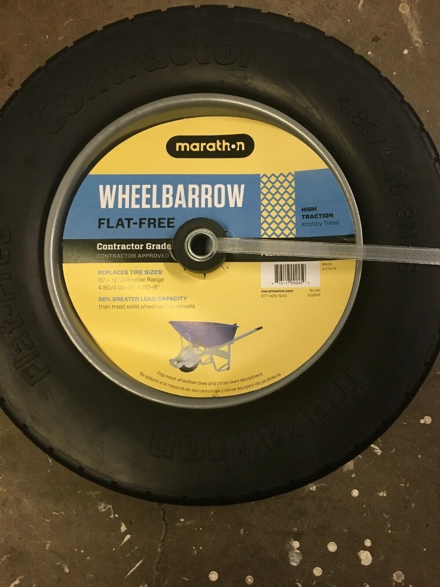4.80-8 Wheelbarrow Tire And Wheel Assembly, Knobby Tread, Flat Free