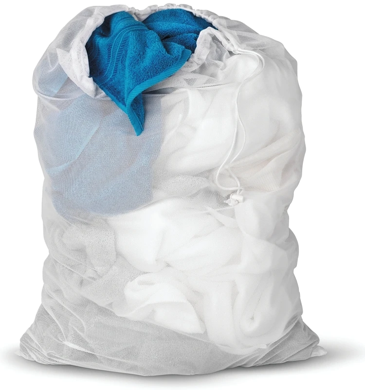 24 In. X 36 In. White Mesh Laundry Bag With Drawstring Closure