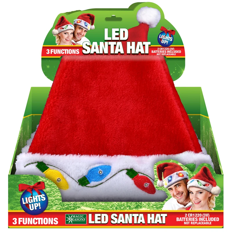 Assorted LED Light Plush Santa Hat with Built-In Lights
