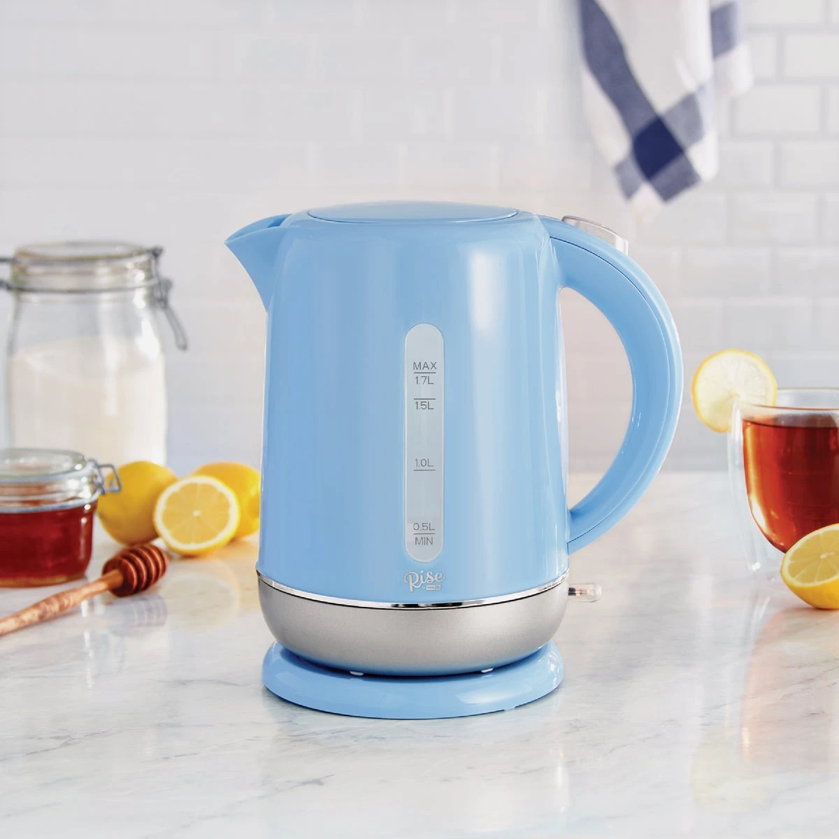 Electric Kettle Blue 1.7 Liter Capacity Fast Boil Stainless Steel