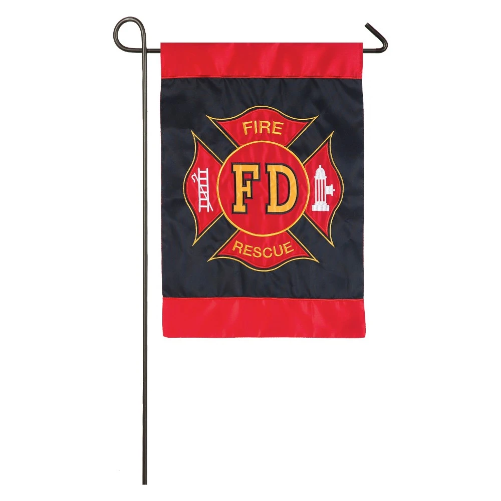 Fire Department Applique Garden Flag 12.5 In. X 18 In. Double-sided Polyester