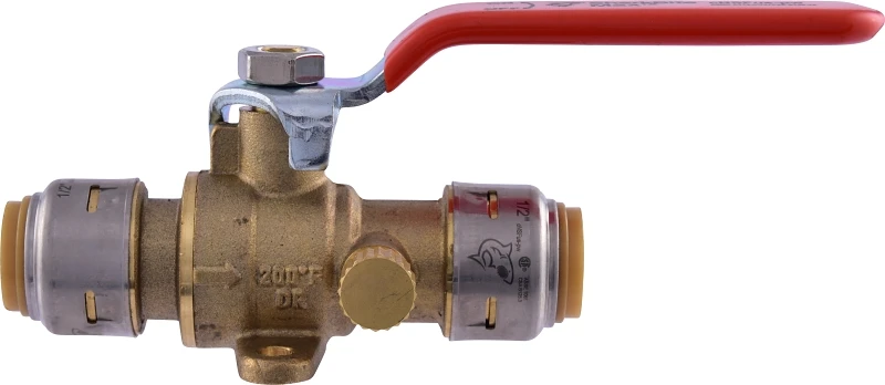 1/2 In. Brass Push-fit Ball Valve With Drain & Mounting Tab, Model Ur24615a