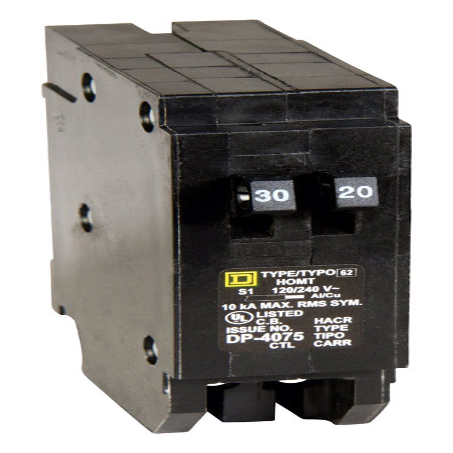 Square D Homeline 30a/20a Twin Single-pole Tandem Circuit Breaker - Model Homt3020cp