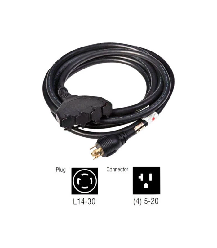 20 Ft. 10/4 Triple-tap Generator Cord With L14-30 Plug And 4 Receptacles
