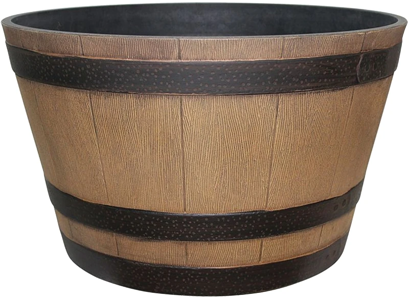 Southern Patio HDR-055440 Whiskey Barrel Planter, Resin, Natural Oak