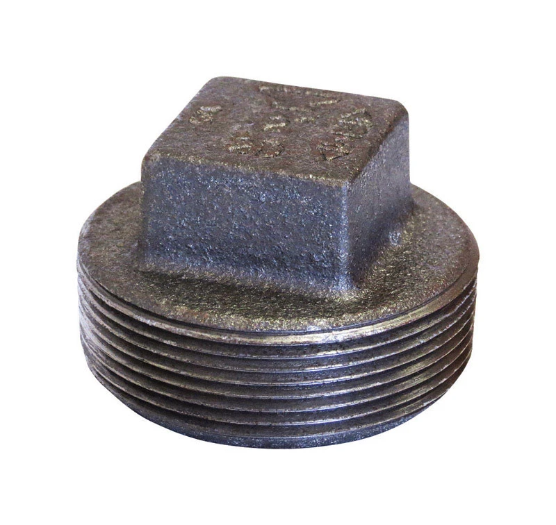 Black Steel Pipe Plug, 1/2 Inch, Durable Threaded Cap for Pipe Sealing