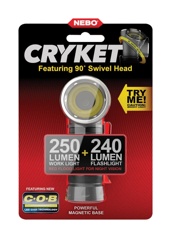 Cryket 240 Lumen Black Led Cob Flashlight With Magnetic Base And Swivel Head