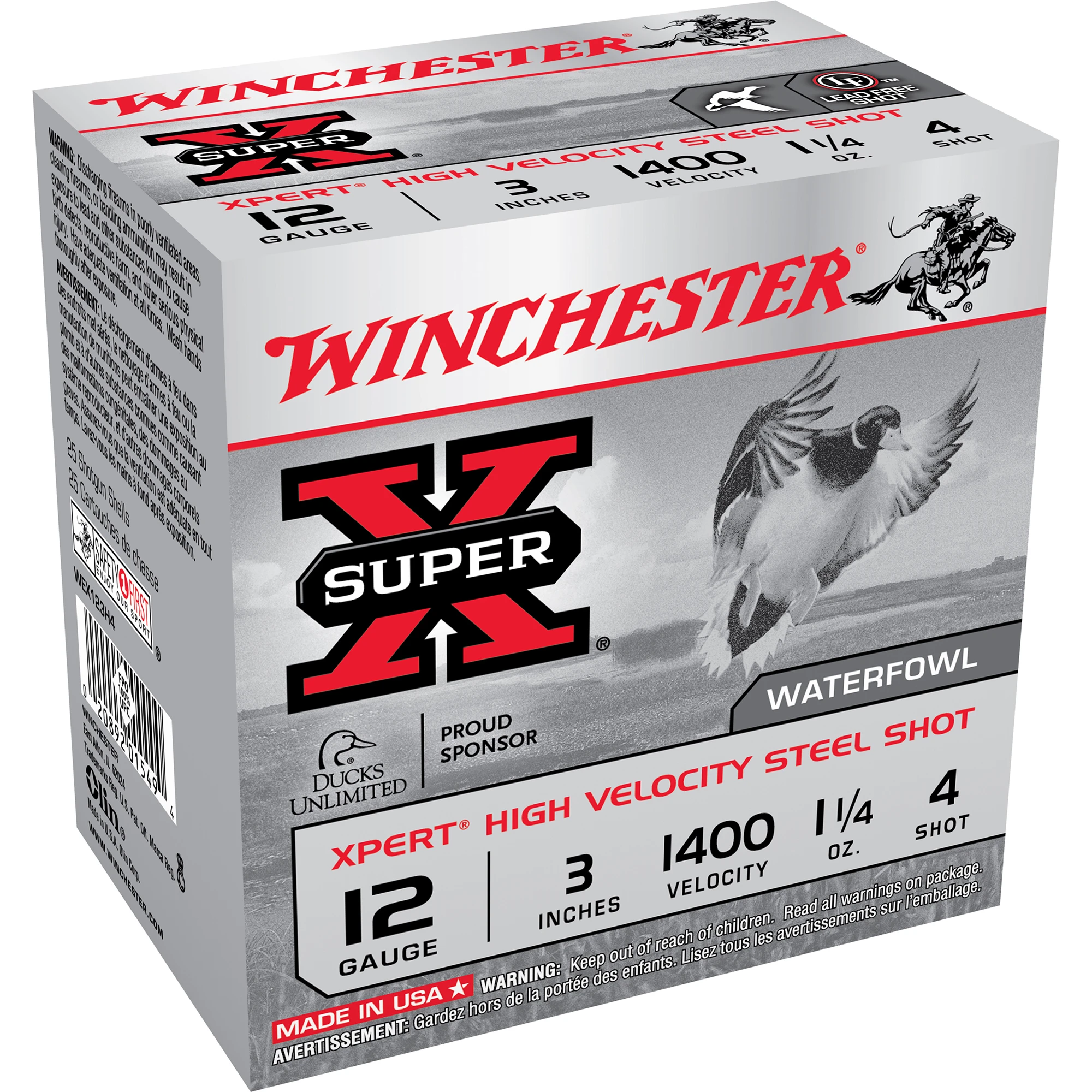 Super-x High Velocity Steel Shot, 12 Gauge, 3-inch, #4 Shot, 25 Rounds
