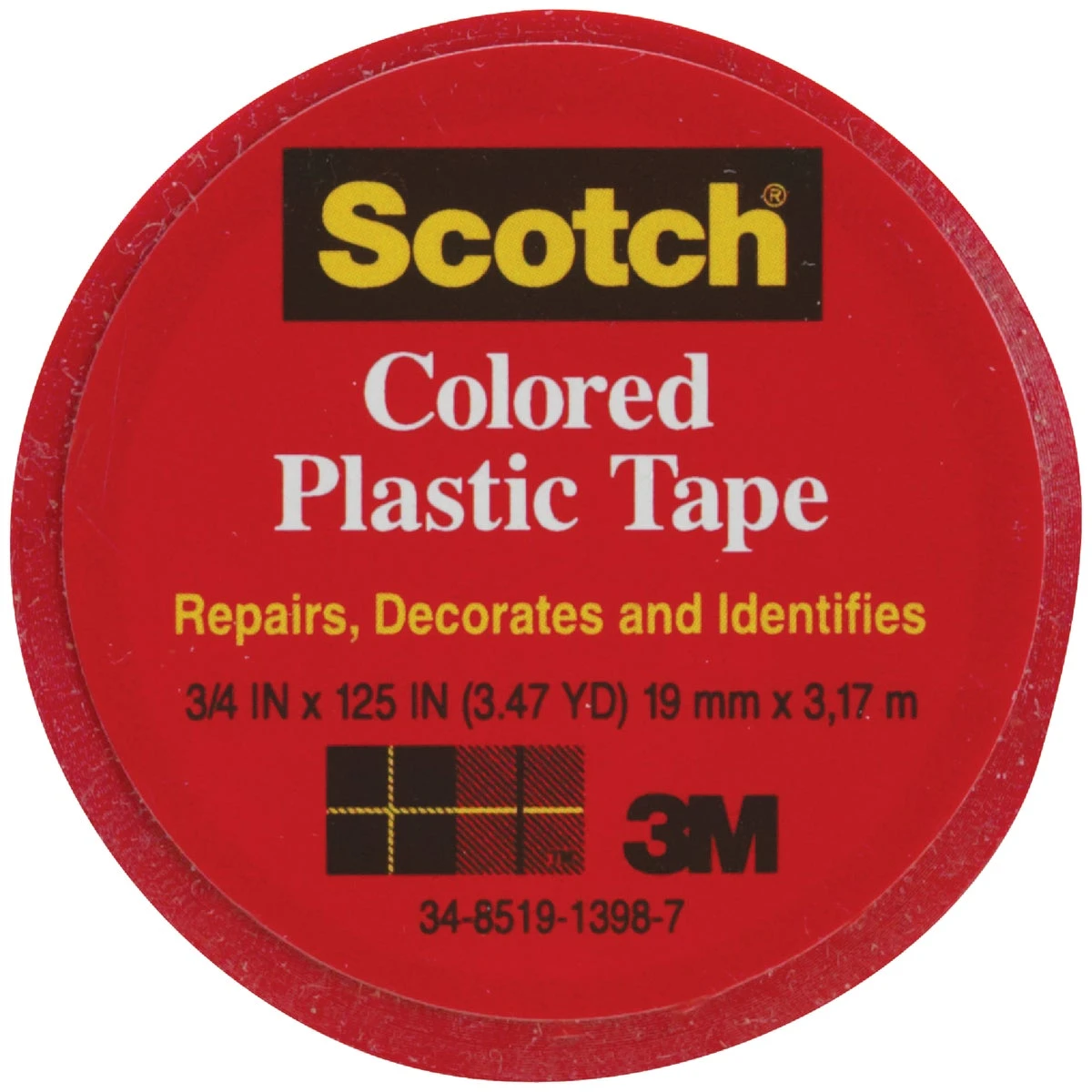 Red Plastic Tape, 0.75 Inch by 125 Inch Roll