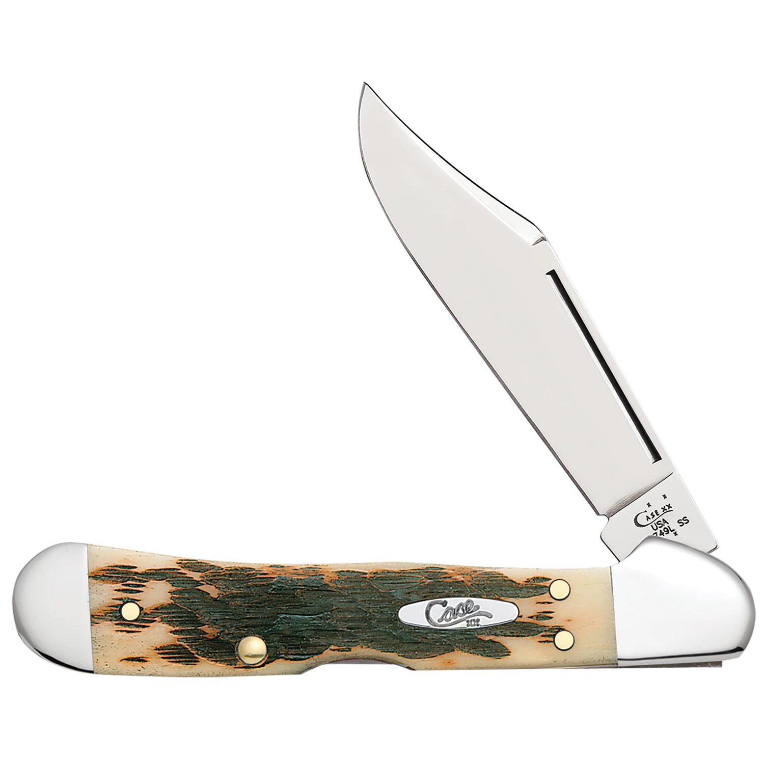 Peach Seed Jig Amber Bone Mini CopperLock Pocket Knife with Copper Lock Mechanism
