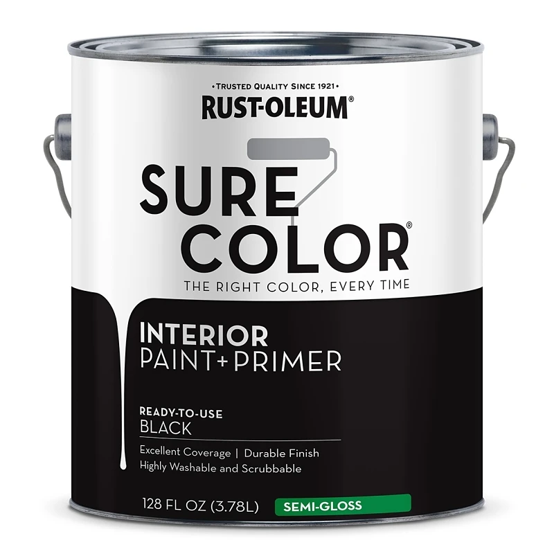 Sure Color Interior Wall Paint and Primer Semi-Gloss Finish Black One Gallon