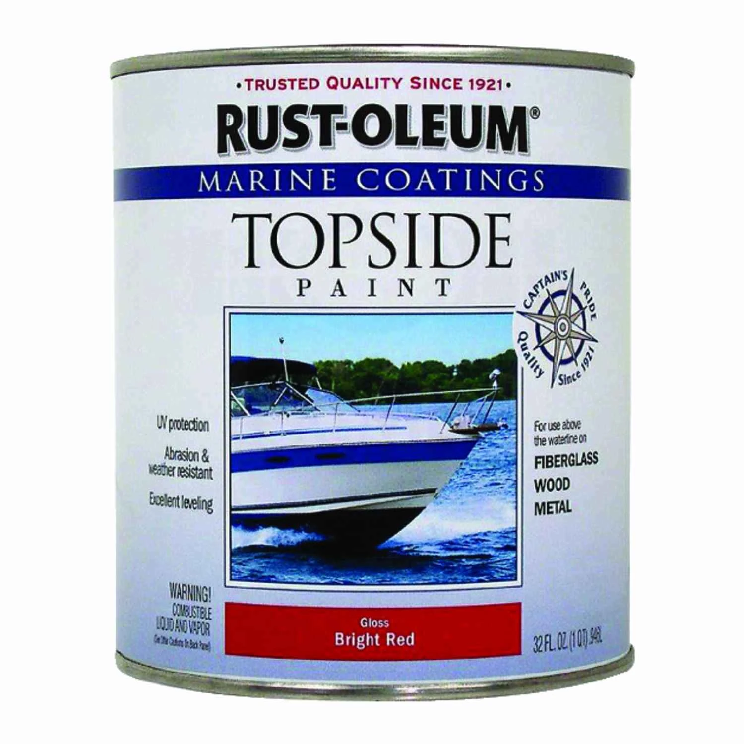 Gloss Marine Topside Paint, Brilliant Red, 1 Quart - Uv Resistant
