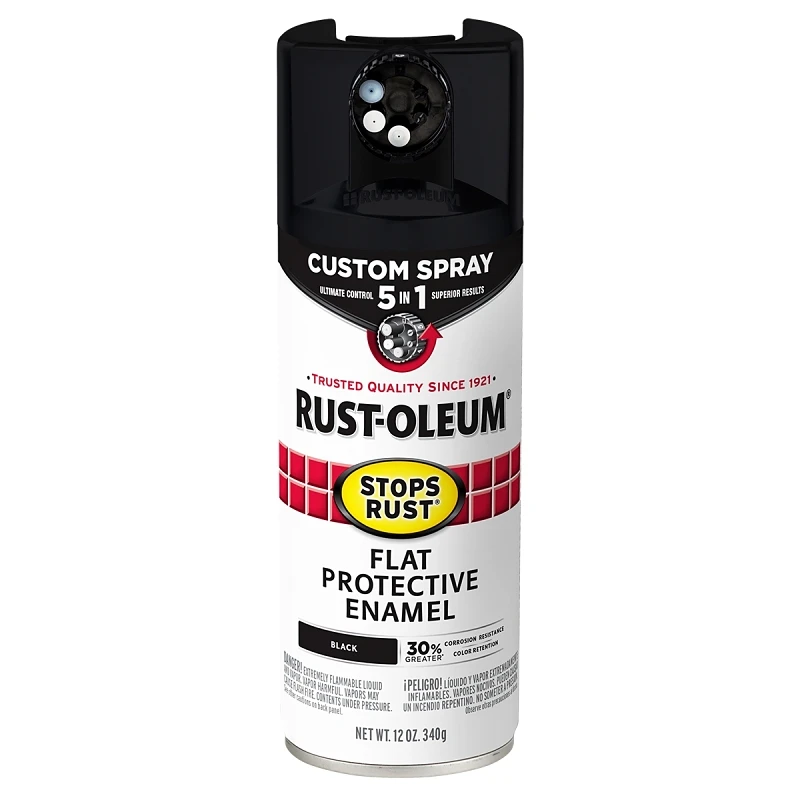 Stops Rust Custom Spray Paint 5-in-1 Rust Preventative Flat Black 12 Ounce