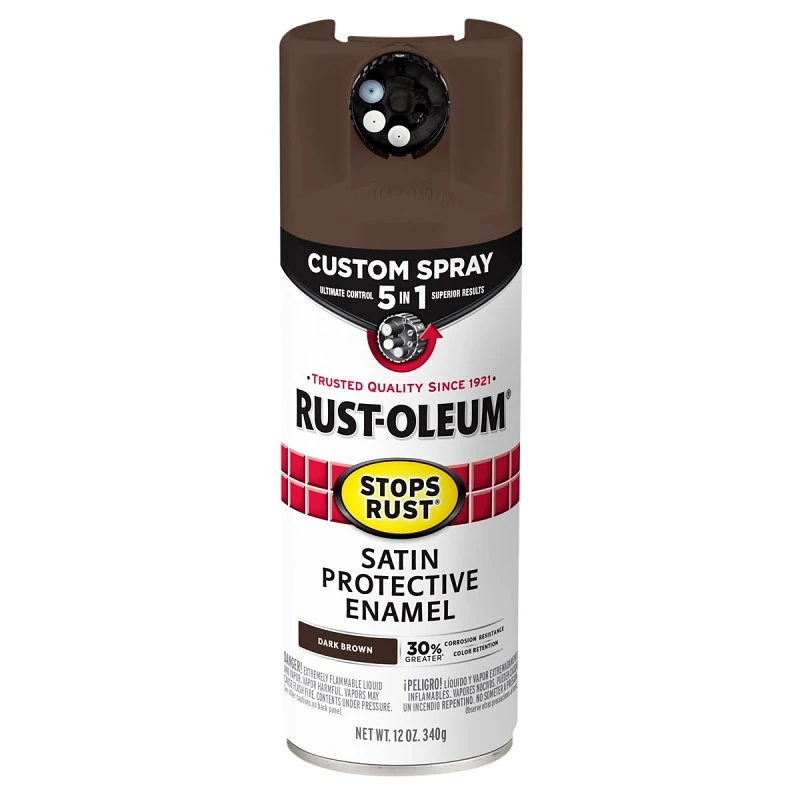 Stops Rust Custom Spray Paint 5-in-1 Protection Satin Dark Brown 12 Ounce