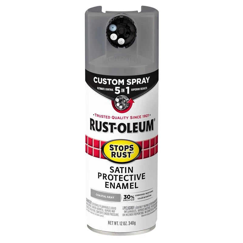 Stops Rust Custom Spray Paint 5-in-1 Rust Preventative, Satin Coastal Gray, 12 Ounce