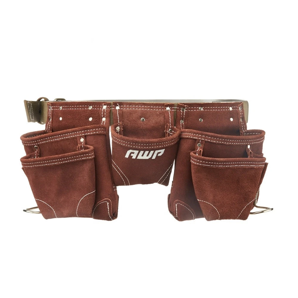 Suede Leather Tool Apron With Metal Hammer Holder And 11 Pockets