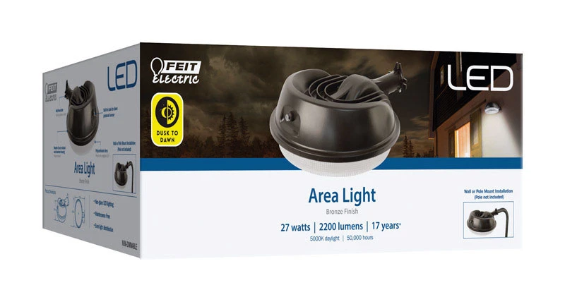Dusk To Dawn Hardwired Led Bronze Area Light, 27-watt, 2200 Lumens