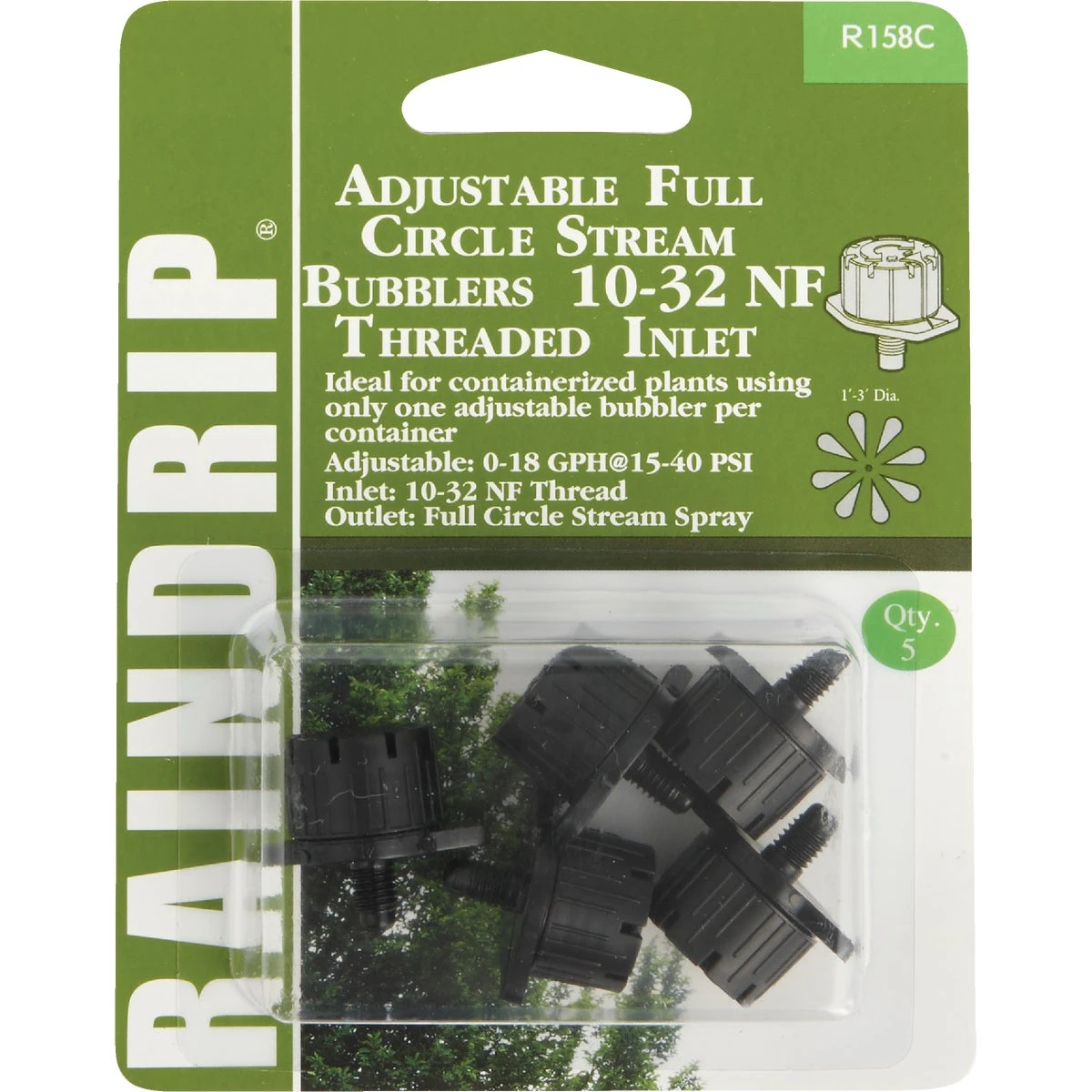 Adjustable Flow Bubbler, Full-Circle Pattern, 8 Stream, with 10-32 Threaded Inlet, 5-Pack
