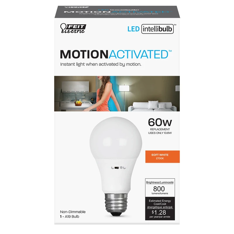 Motion-Activated LED Light Bulb, 10.6-Watts, 800 Lumens