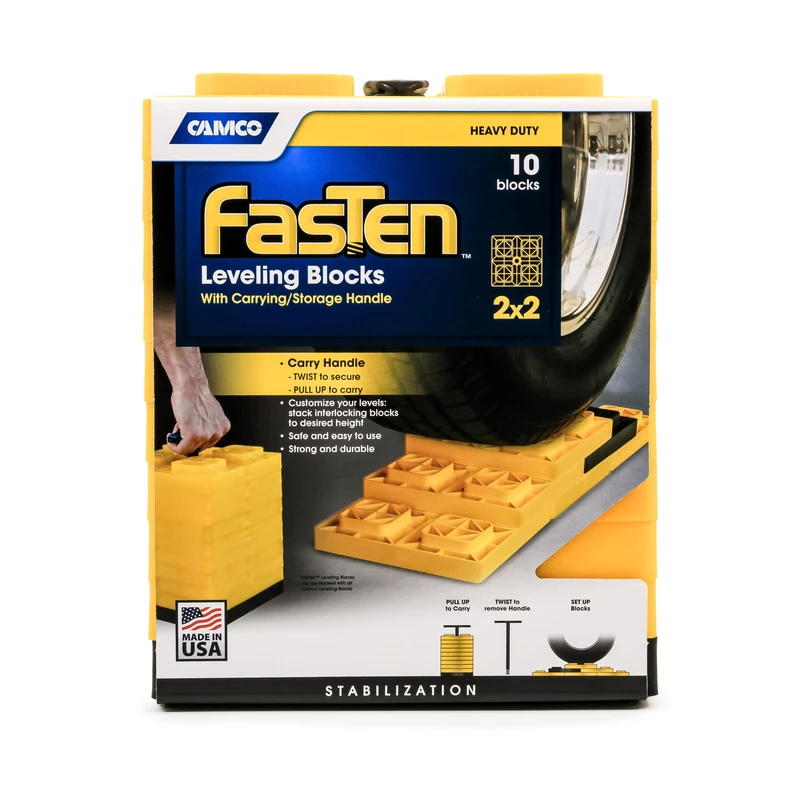 Fasten Leveling Blocks 10 Pk, Yellow, 2 X 2, Interlocking With T-handle