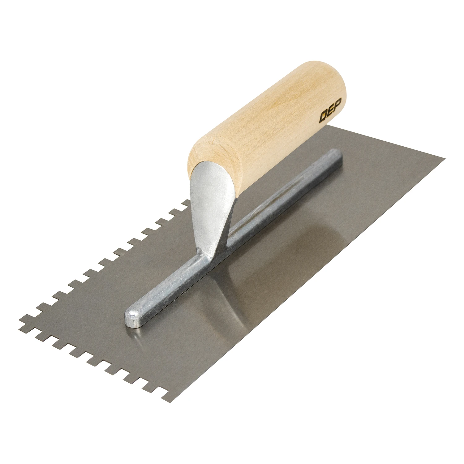 Professional Flooring Trowel with One Quarter Inch by One Quarter Inch Square Notch and Wood Handle