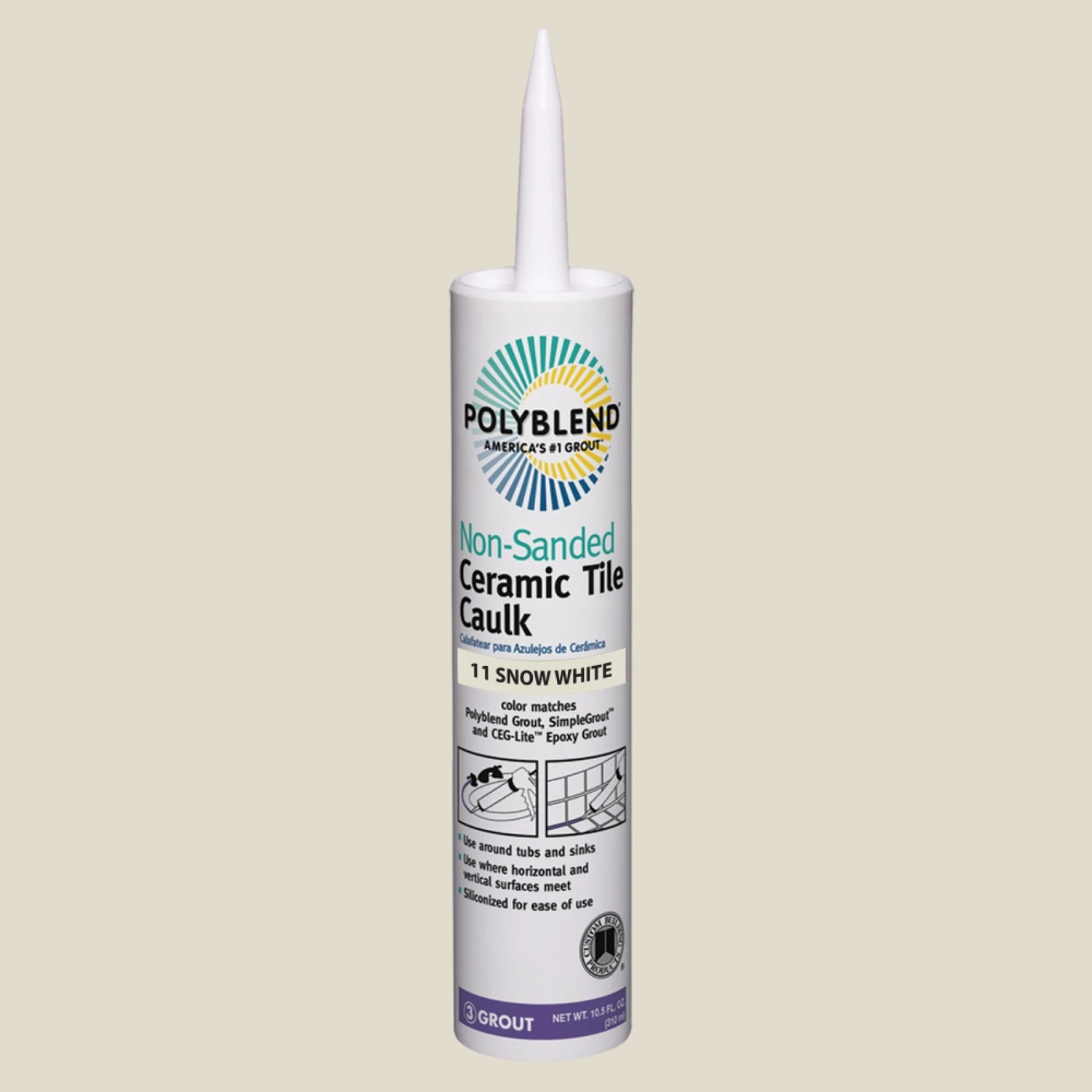 Polyblend 10.5 Oz. #11 Snow White Non-sanded Ceramic Tile Caulk - Siliconized Acrylic
