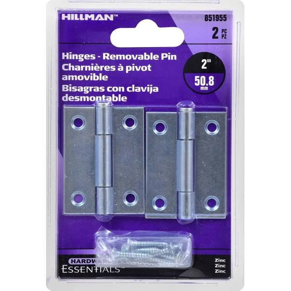 2 Inch Light Narrow Hinge With Removable Pin, Zinc Plated Hillman Door Hinges 851955