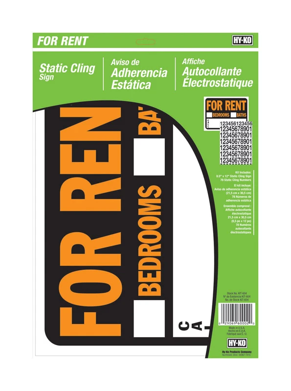 English For Rent Static Cling Sign Kit 12 In. H X 8.5 In. W
