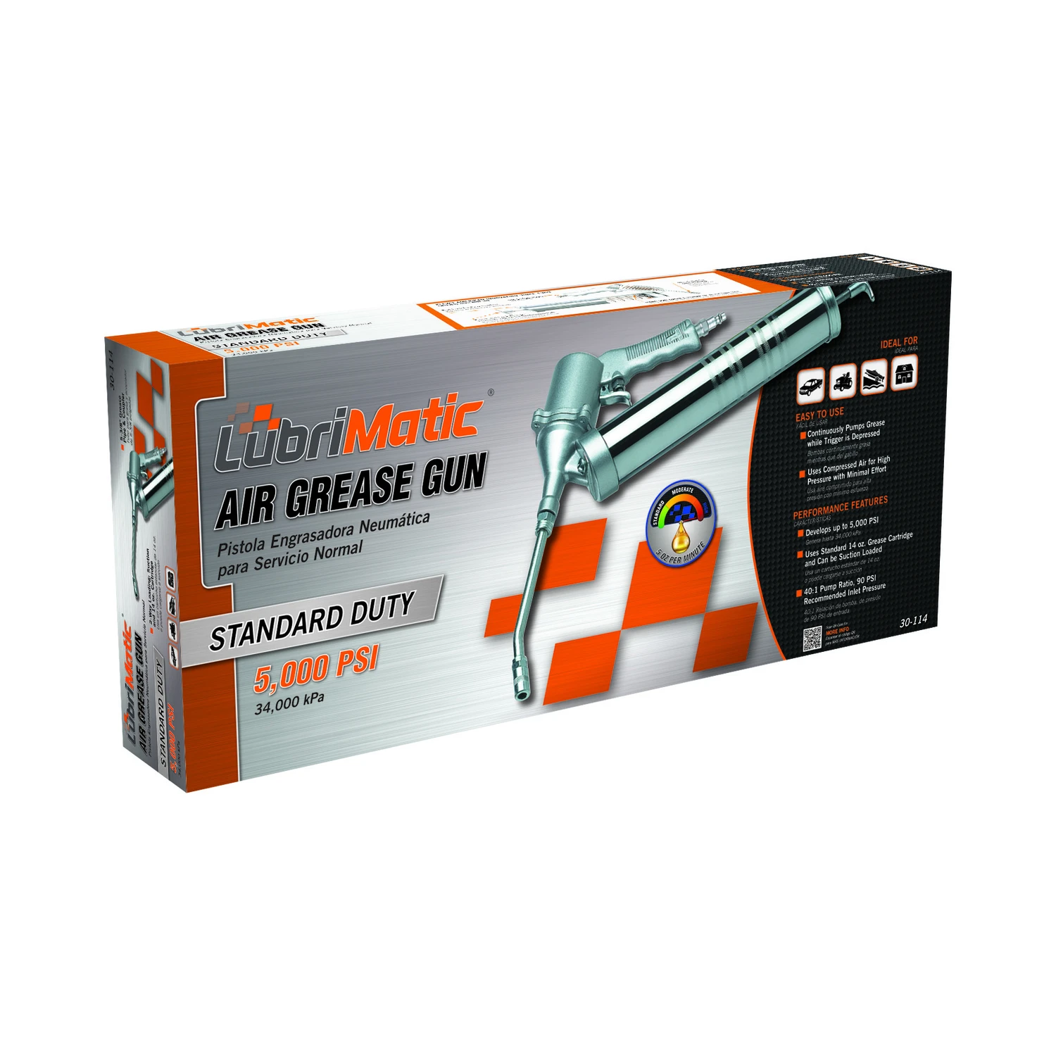 Pneumatic Grease Gun 14 Oz, 6000 Psi, Steel Construction