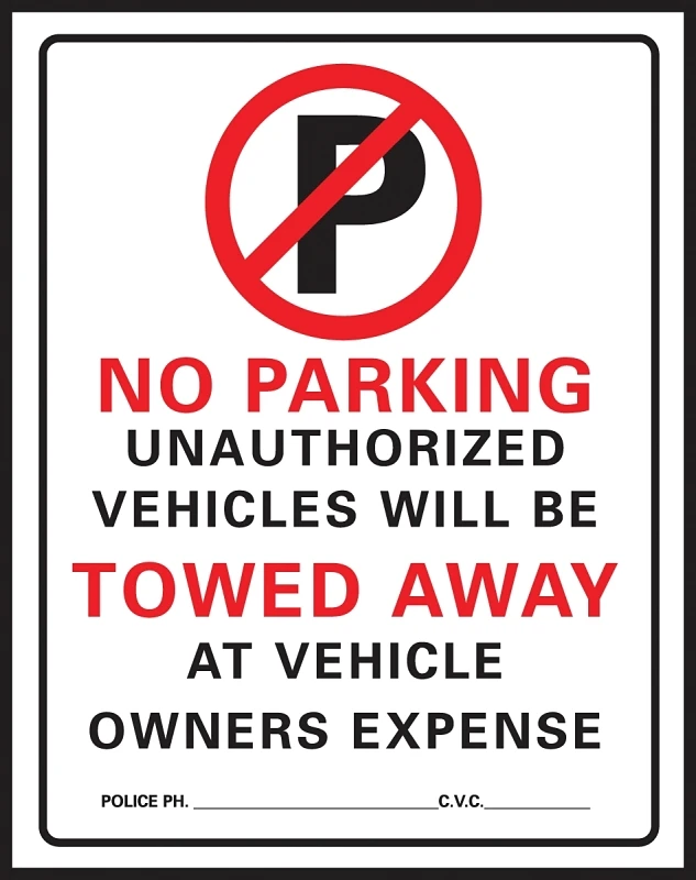 Commercial Grade No Parking Sign, 19" X 15" Plastic, Model 702