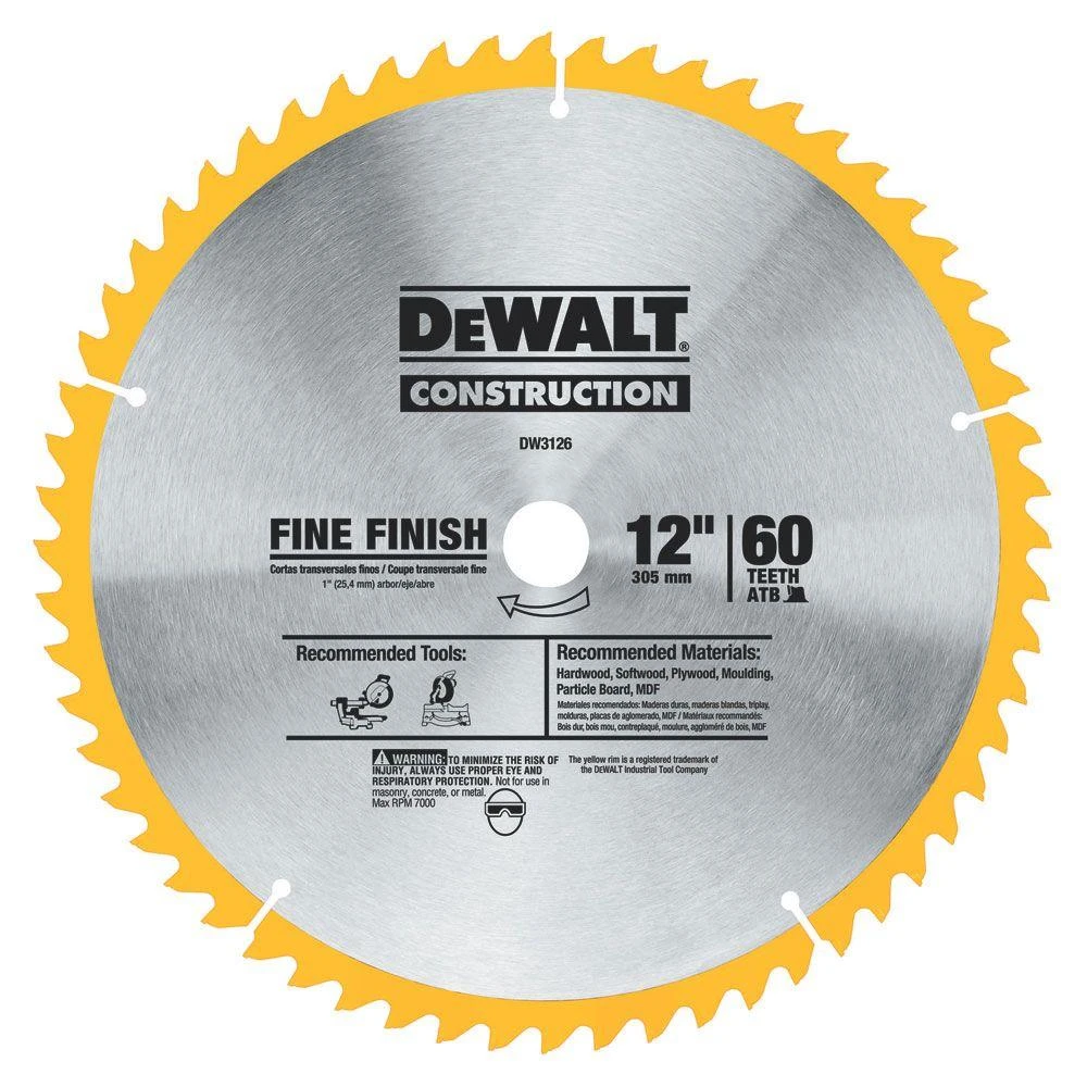 12-inch 60-tooth Top Bevel Crosscut Blade, Model Dw3126