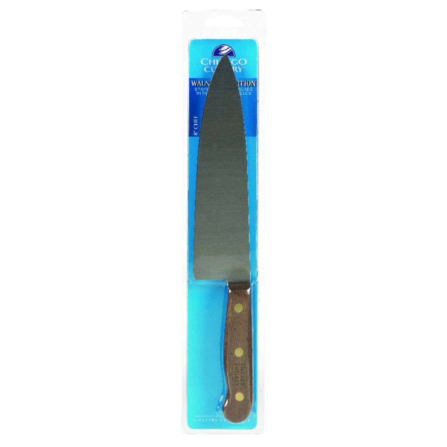 Walnut Tradition 8 Inch Chef Knife With Full Tang And Brass Rivets