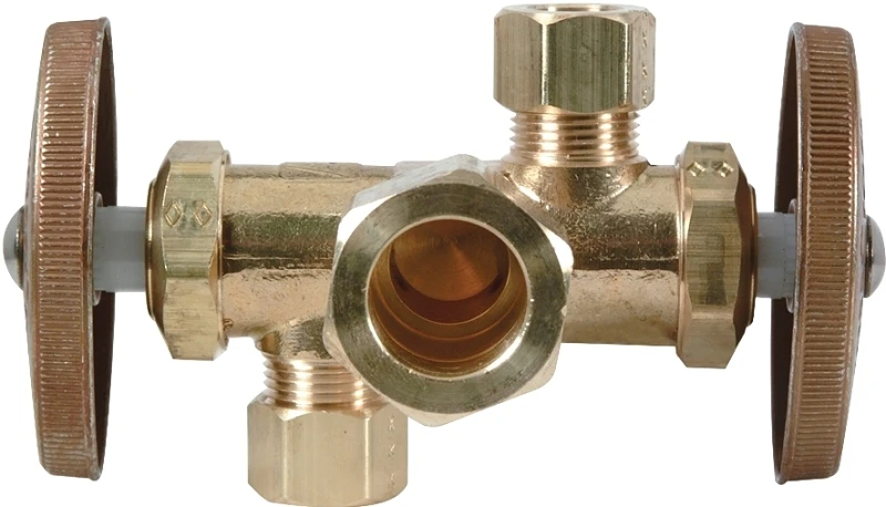 5/8 In. C X 3/8 In. Od Dual Outlet Valve - Rough Brass Finish