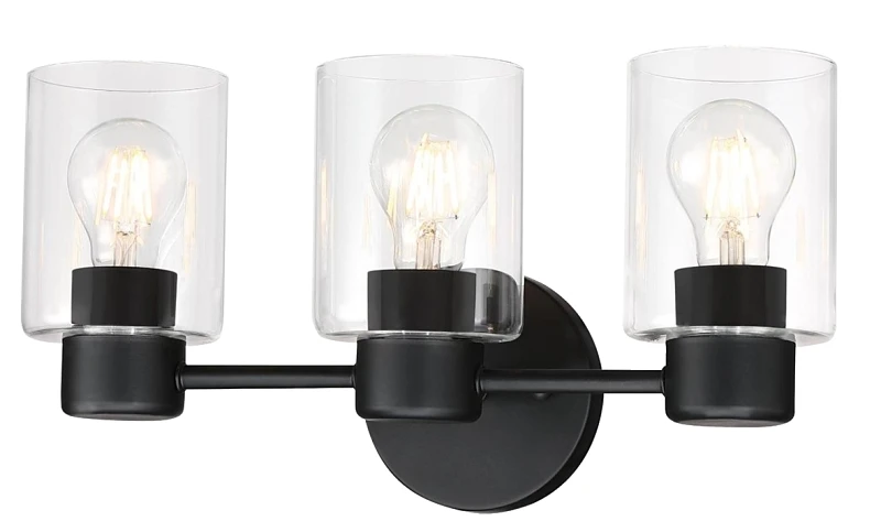 Sylvestre Three Light Indoor Wall Fixture with Clear Glass Shades and Matte Black Finish, 8.25 by 15.75 Inches