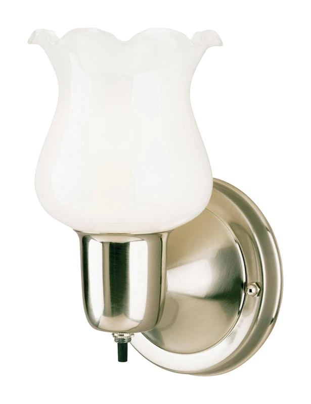 1-light Brushed Nickel Wall Sconce With White Opal Glass Shade