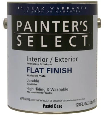 Acrylic Latex Paint, Interior/Exterior, Pastel Base Flat, Tintable White, 1 Gallon
