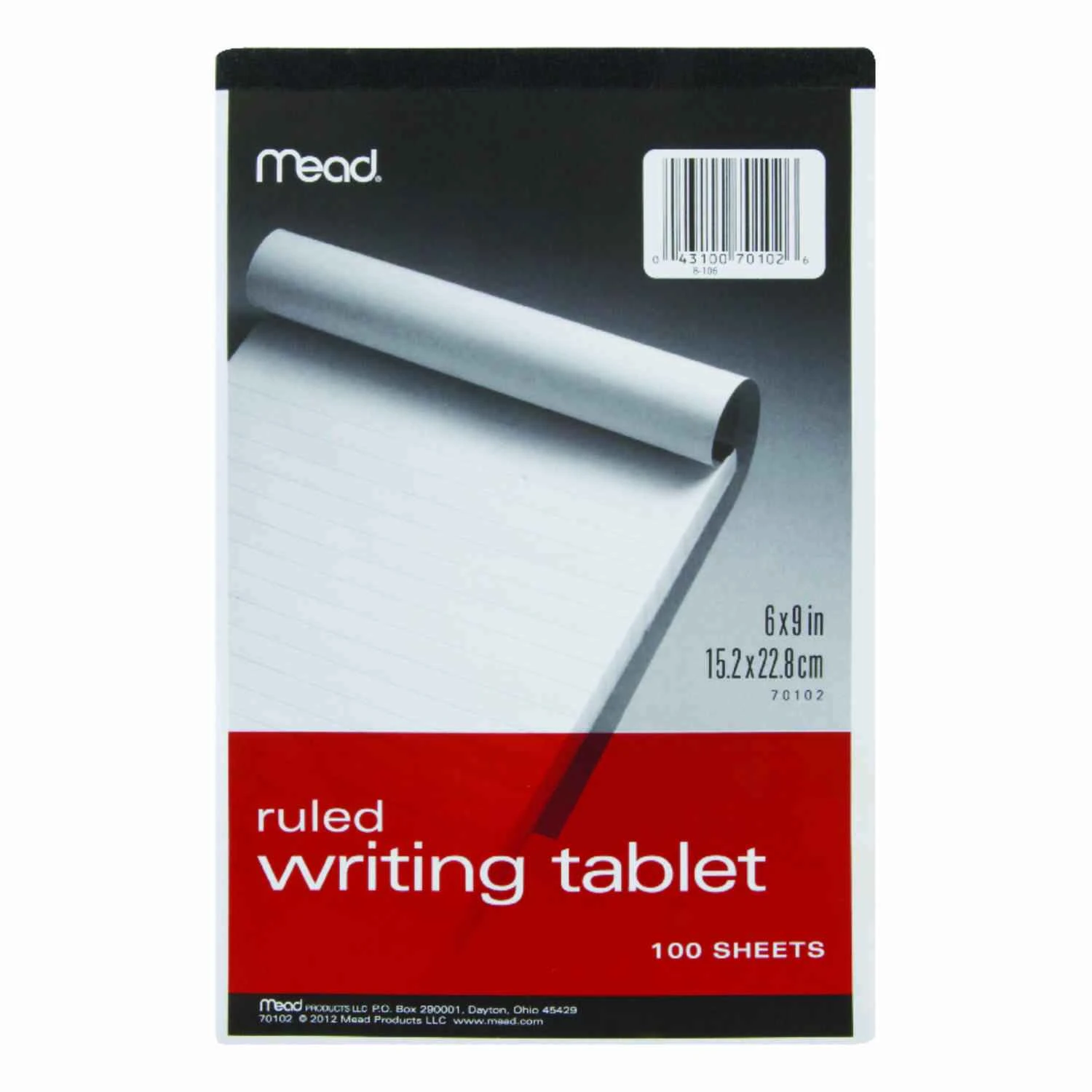 Writing Tablet, Ruled, White, 6 x 9 In., 100 Sheets