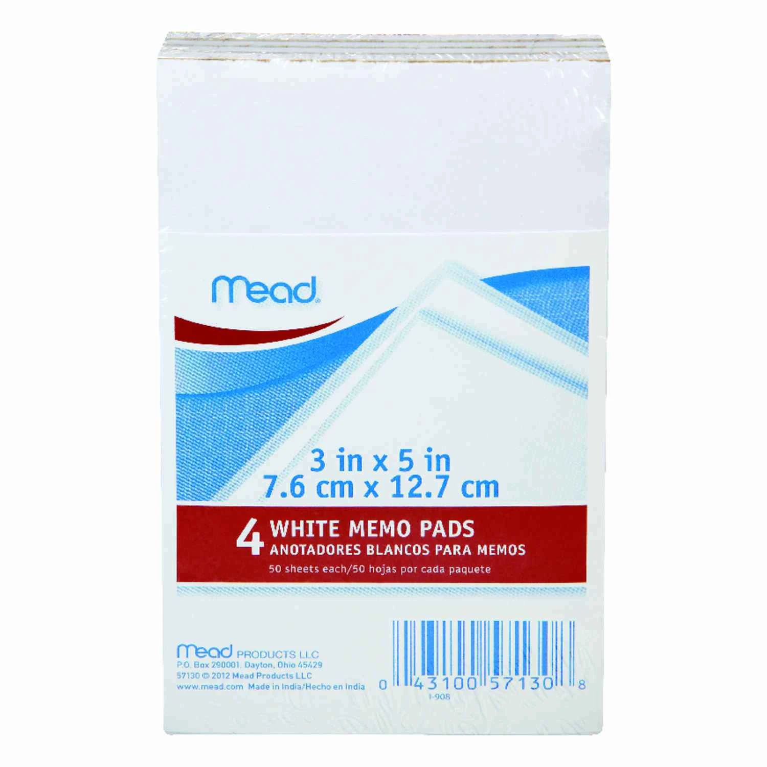 Memo Pads, White, 3 x 5 In., 50 Sheets., 4-Pk.