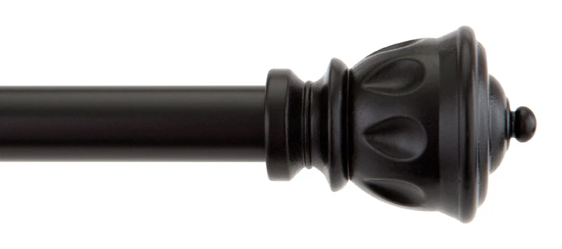 Kiera 28 In. To 48 In. 5/8 In. Single Black Curtain Rod With Decorative Finials