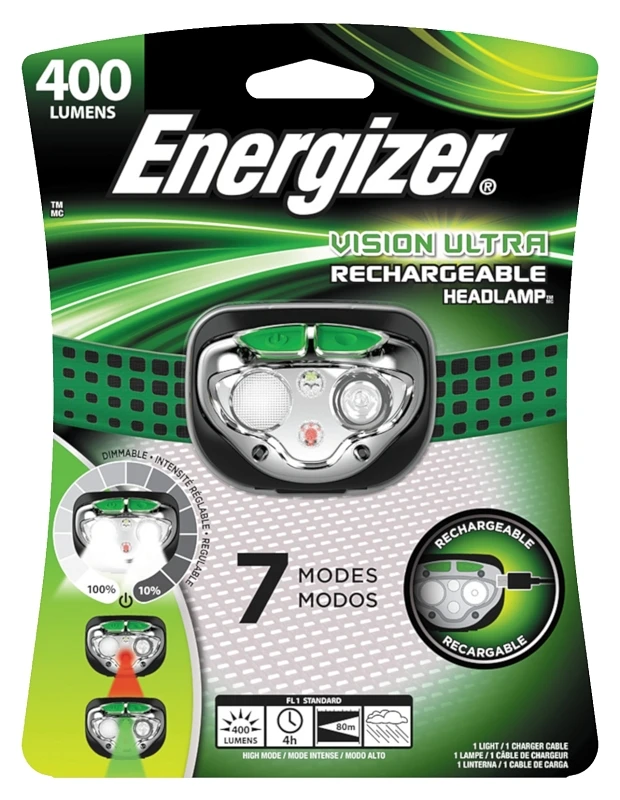 Vision Ultra 400 Lumens Black/green Led Rechargeable Head Lamp